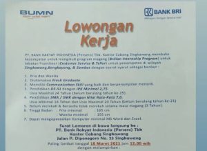 Lowongan Kerja Teller Bank BRI Di Kota Bima