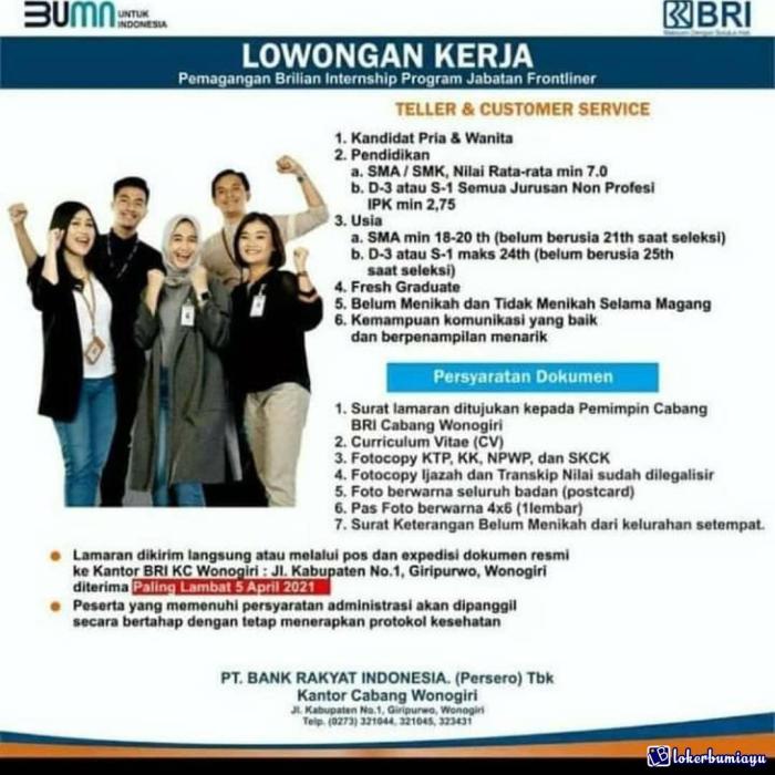 Lowongan Kerja Teller Bank BRI Di Provinsi Sulawesi Selatan (SULSEL)
