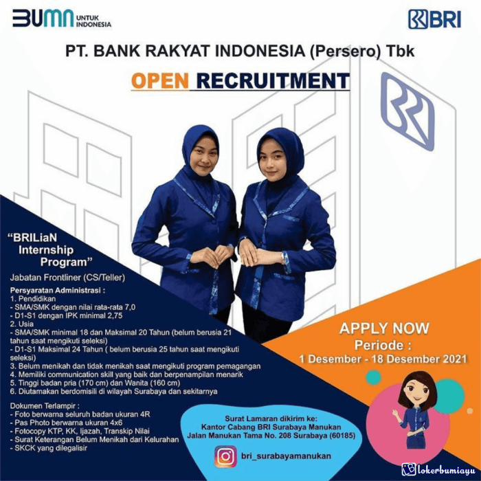 Lowongan Kerja Teller Bank BRI Musi Rawas Utara Desember 2025 (Resmi) 2 Lowongan Kerja Teller Bank BRI Di Kabupaten Musi Rawas Utara
