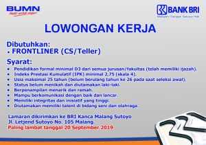 Lowongan Kerja Teller Bank BRI Di Kota Ambon