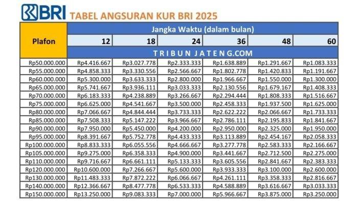 Tabel angsuran kur bri 2025